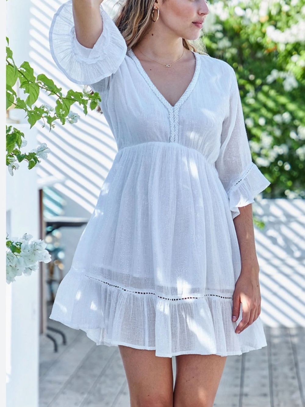 Debbie Katz White bohemian Shimmer Tunic Dress Boho dress or Beach Cover Up